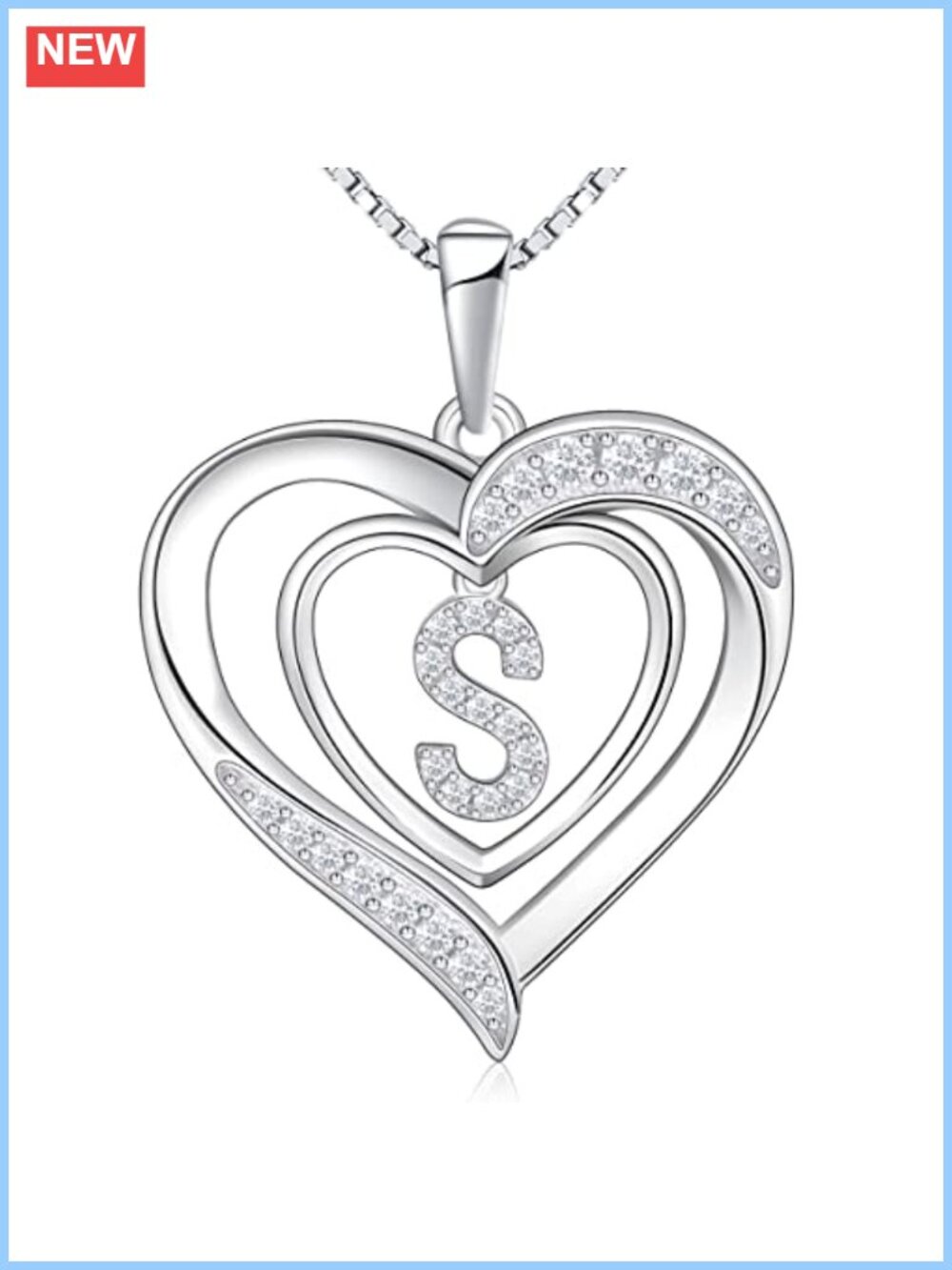 RIVIKO Heart Initial Necklace 925 Sterling Silver Letter S Pendant